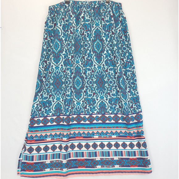 Faded Glory Maxi Skirt Paisley Pull On Women XXL Multicolor Teal Drawstring - Picture 3 of 10